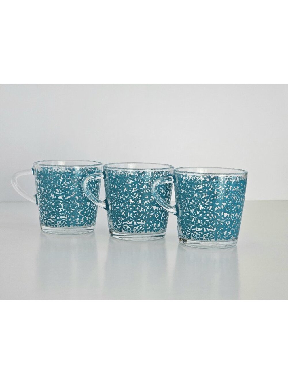 Vintage Ikea Godta Mugs, Set of 3 Retired Ikea Turquoise Flower Mugs
